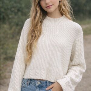 Gianni Bini Off-White Rib & Cable Knit Crewneck Sweater